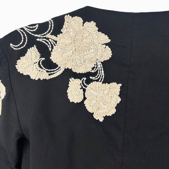 CHICO'S ARTISAN EMBROIDERED BLACK JACKET W/ BEAD SEQUIN FLOWER - 0, SMALL, 4 - Picture 7 of 8